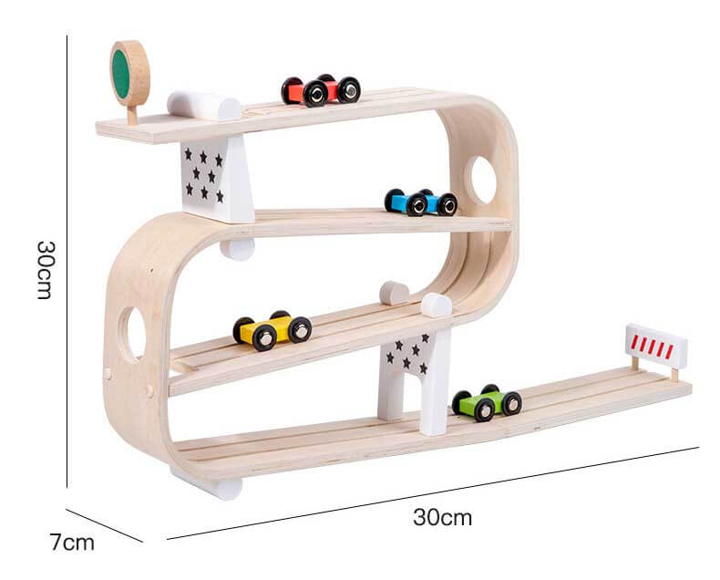 Rampa de coche de juguete para niños de 1 a 3 años, pista de carreras con 4 coches de madera, juguetes Montessori | Shinymarch