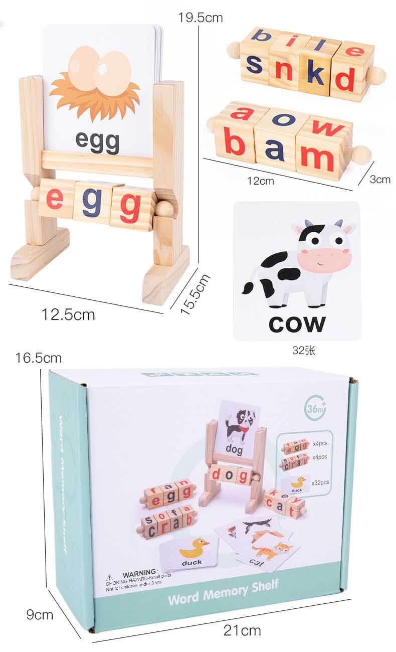 Wooden Reading Blocks Short Vowel Rods Spelling Games, Flash Cards Turning Rotating Letter Puzzle for Kids, Sight Words Montessori Spinning Alphabet Learning Toy for Preschool Boys Girls | Shinymarch