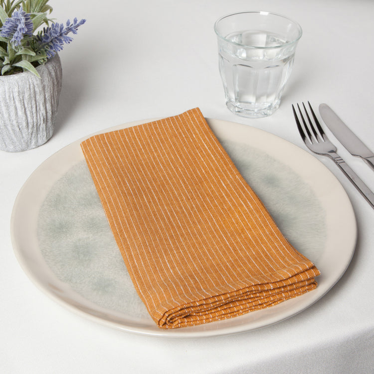 Ochre Pinstripe Linen Napkins Set of 4