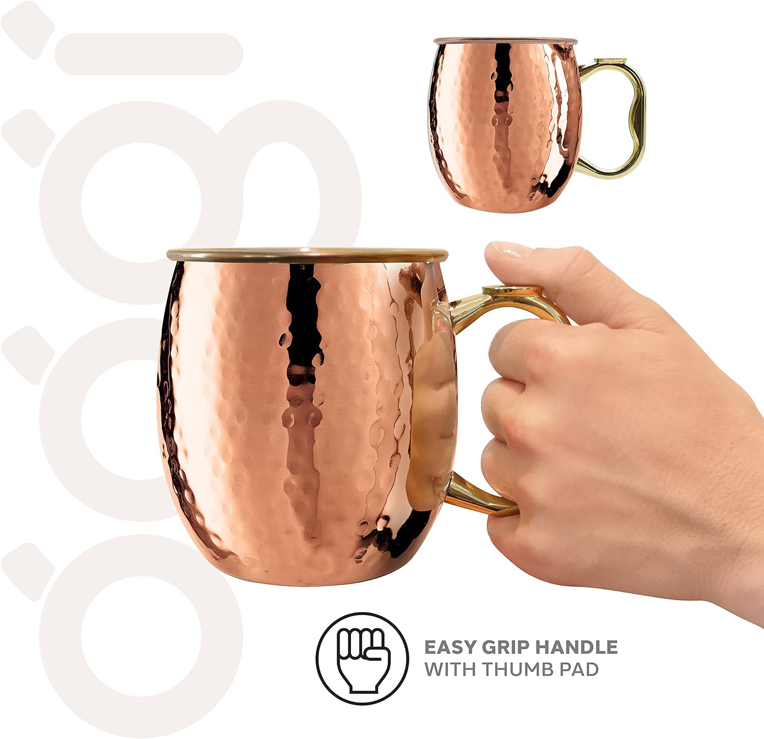 Set of 2 Moscow Mule Mugs with Hammered Finish 18oz