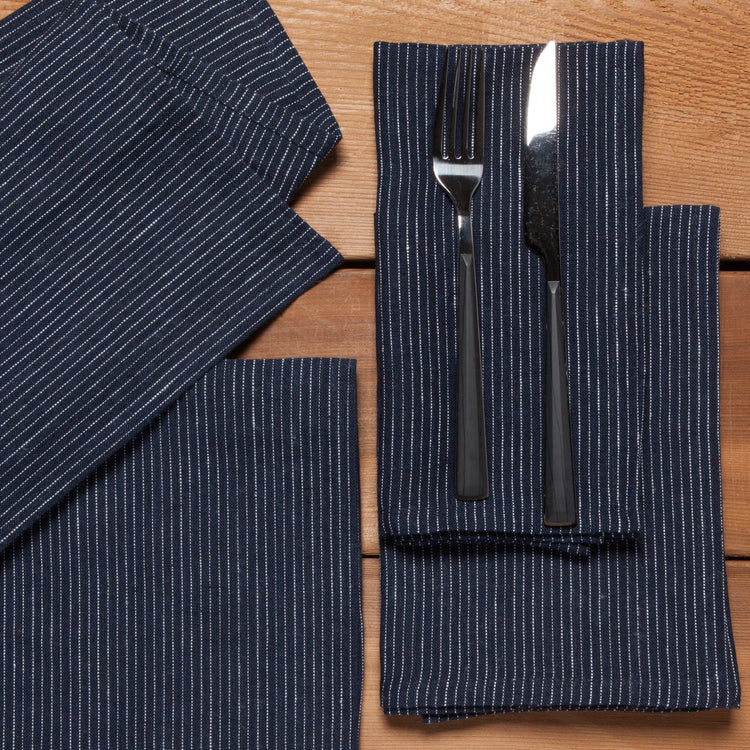 Midnight Pinstripe Linen Napkins Set of 4