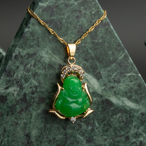 RealJade® Co. Genuine Burmese Green Jadeite Jade RuYi Pendant with 18k