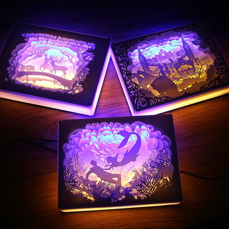 Night Light 3D Paper Carving Art Decoration