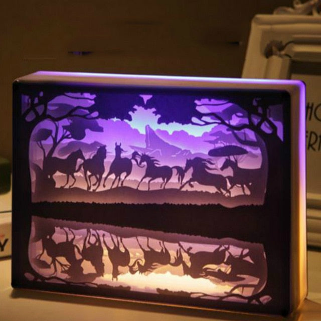 Night Light 3D Paper Carving Art Decoration