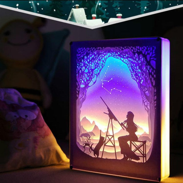 Night Light 3D Paper Carving Art Decoration