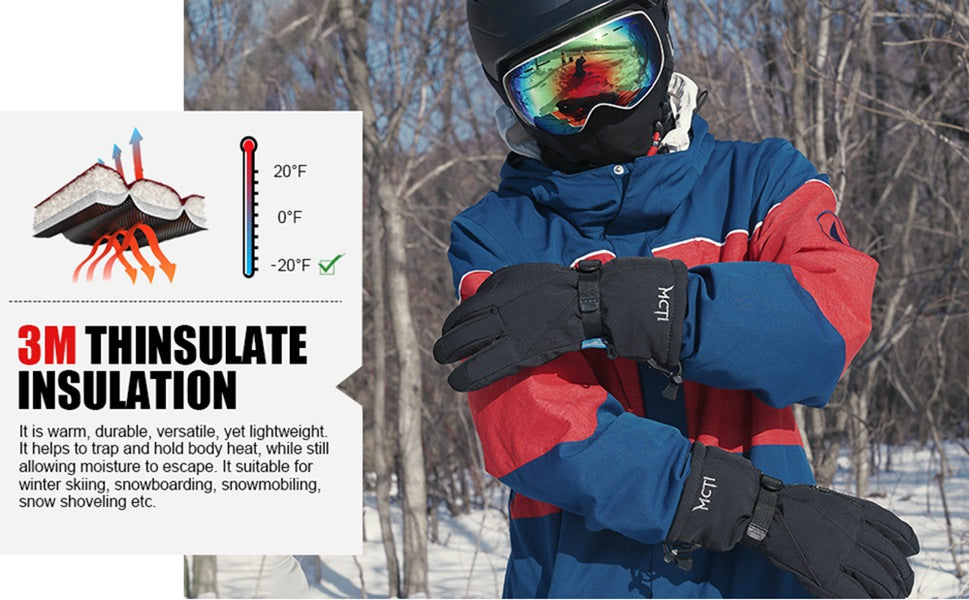 Man engaging in outdoor activities in winter, wearing MCTi Ski Gloves to showcase the thermal insulation performance.