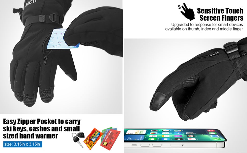 Image displaying the zipper pocket design in MCTi  Ski Gloves.