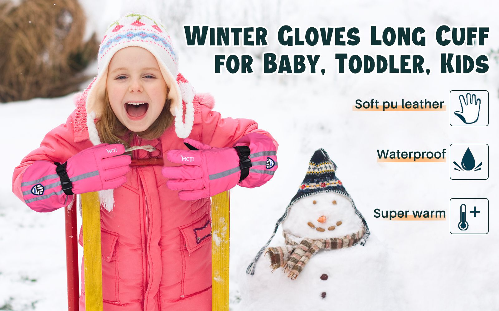 winter gloves long cuff for kids