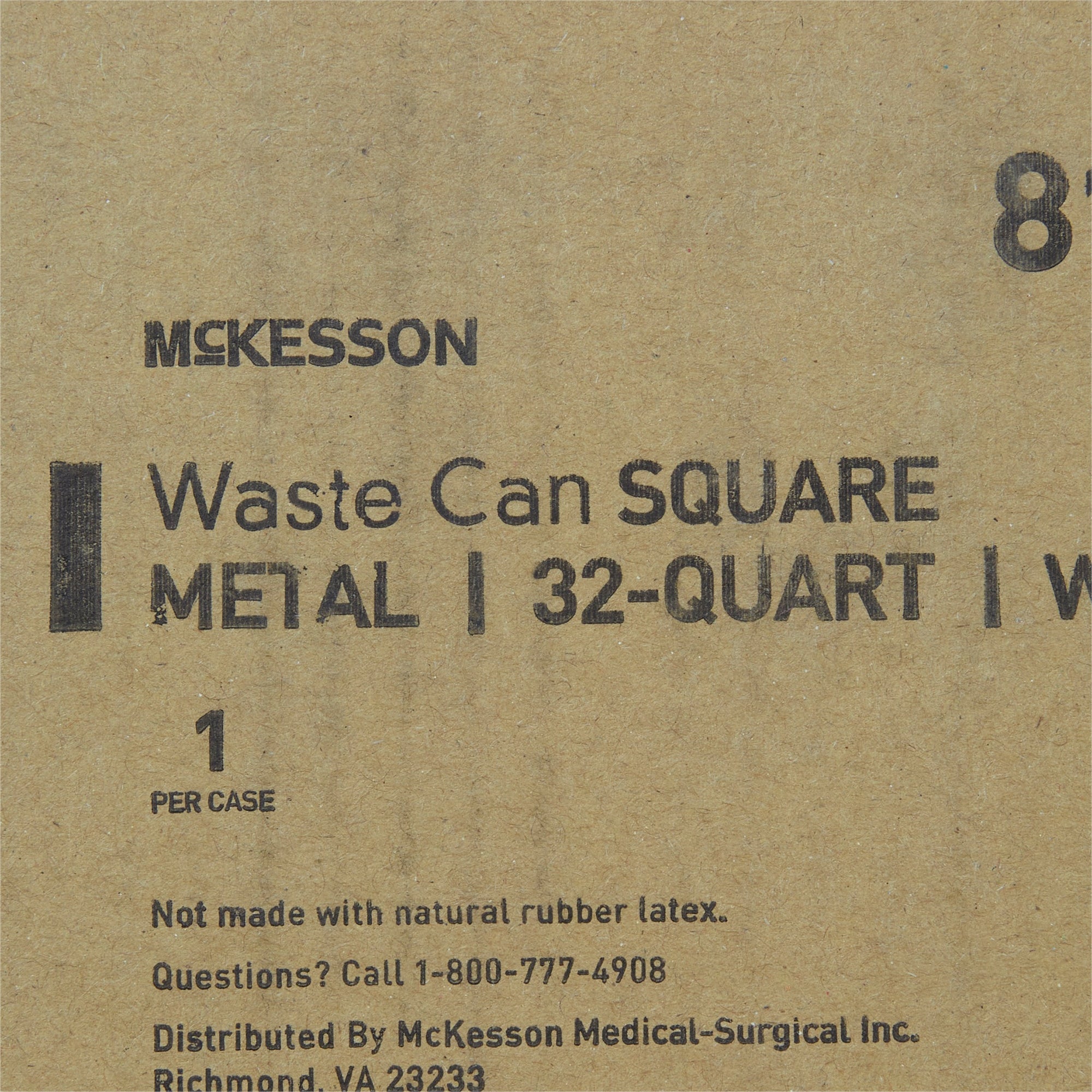 McKesson Trash Can with Plastic Liner, Square, Steel, Step-On, 32 QT