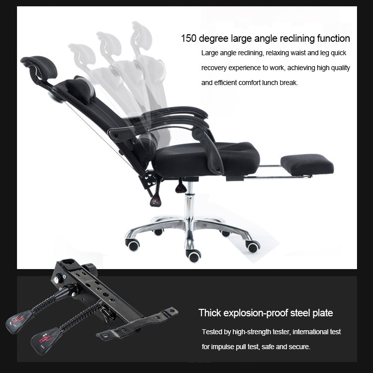 RC-10-1 Computer Chair Office Chair Home Esports Net Cloth Lifted Rotated Footrest Reclining Chair with Steel Feet(Black)