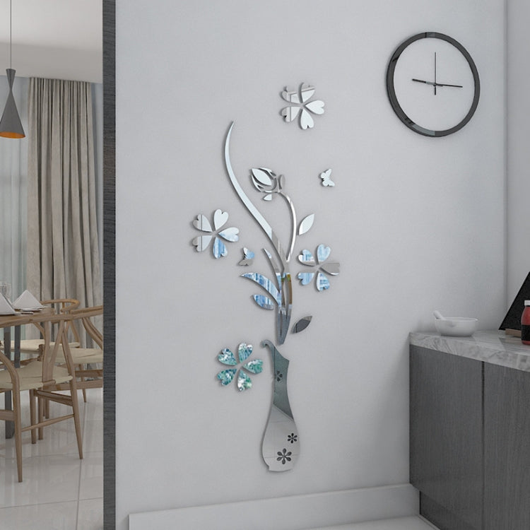 Creative 3D Vase Style Mirror DIY Wall Sticker Set, Size: 40*60cm(Silver)