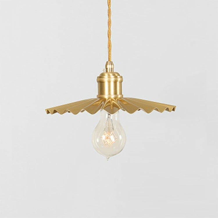 Pure Copper Single Head  Vintage Nostalgic Brass Pleated Chandelier with 5W Three-Color Light LED