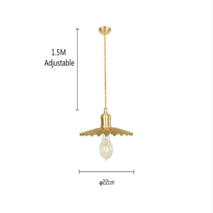 Pure Copper Single Head  Vintage Nostalgic Brass Pleated Chandelier with 5W Three-Color Light LED