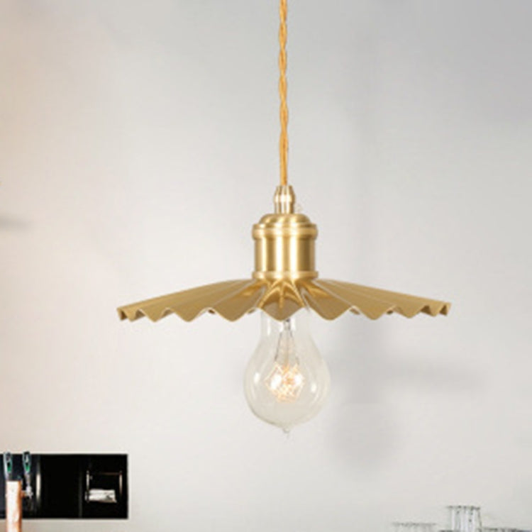 Pure Copper Single Head  Vintage Nostalgic Brass Pleated Chandelier with 5W Three-Color Light LED