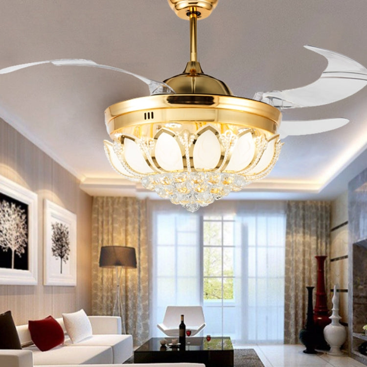 Invisible Crystal Fan LED Chandelier Home Living Room Bedroom Variable Frequency Ceiling Fan Light with Remote Control, Size:42 inch 116 Three Colors 36W