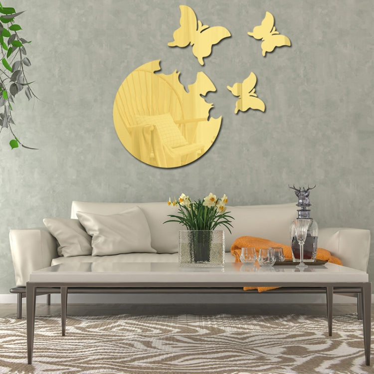 4pcs /Set DIY Acrylic Butterfly Mirror Waterproof Wall Stickers Dining Room Bedroom Decoration(Gold)