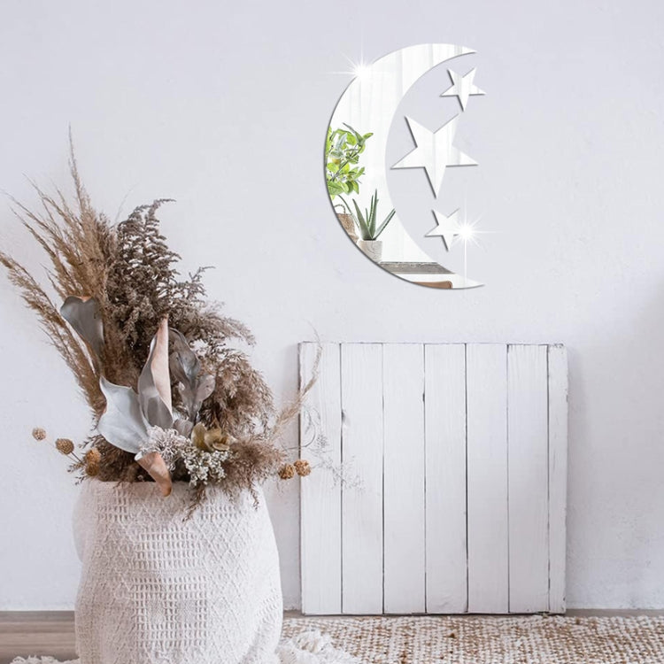 4pcs /Set Acrylic Moon Stars Mirror Wall Sticker Home Decoration Soft Mirror(Silver)