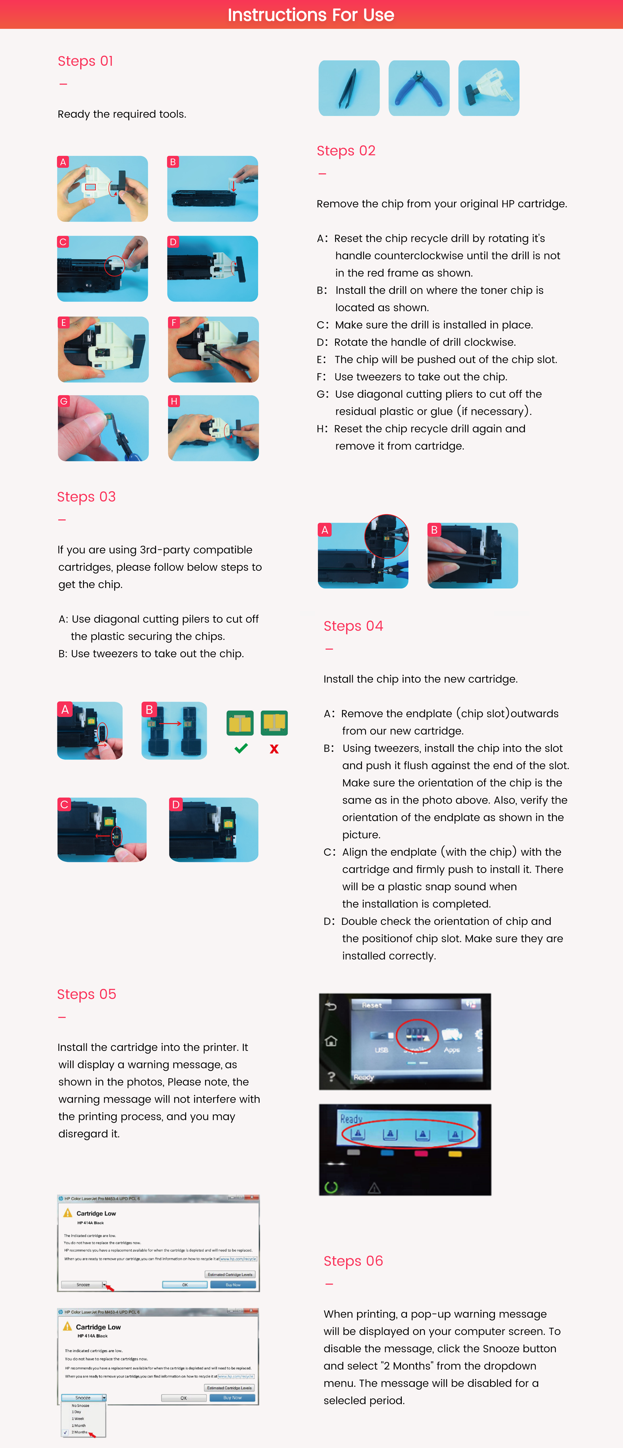 Instructions for HP 206 compatible toner