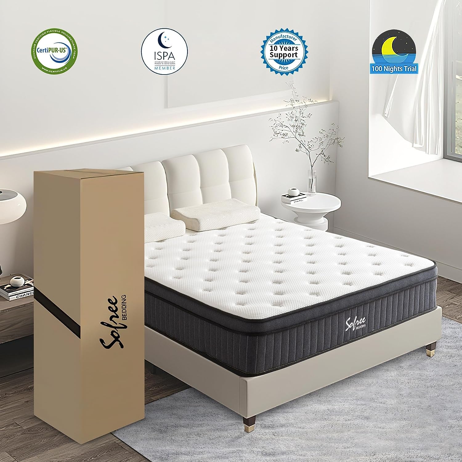 King Mattress, 12 Inch Memory Foam Hybrid Mattress King, Pocket Spring Mattress in a Box for Motion Isolation, Strong Edge Support, Pressure Relief, Plush Feel, Certipur-Us