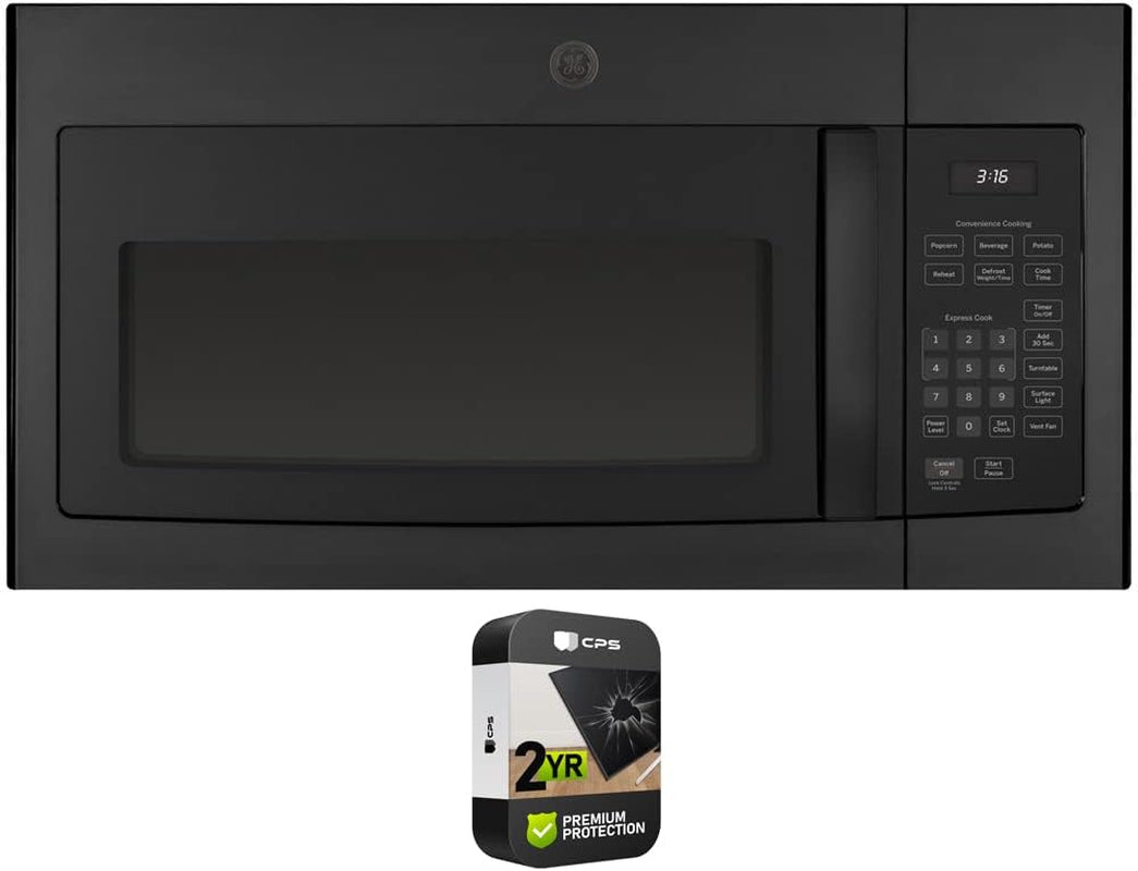 JVM3160DFBB 1.6 Cu. Ft. Over-The-Ran Microwave Oven Black Bundle with 2 YR CPS Enhanced Protection Pack