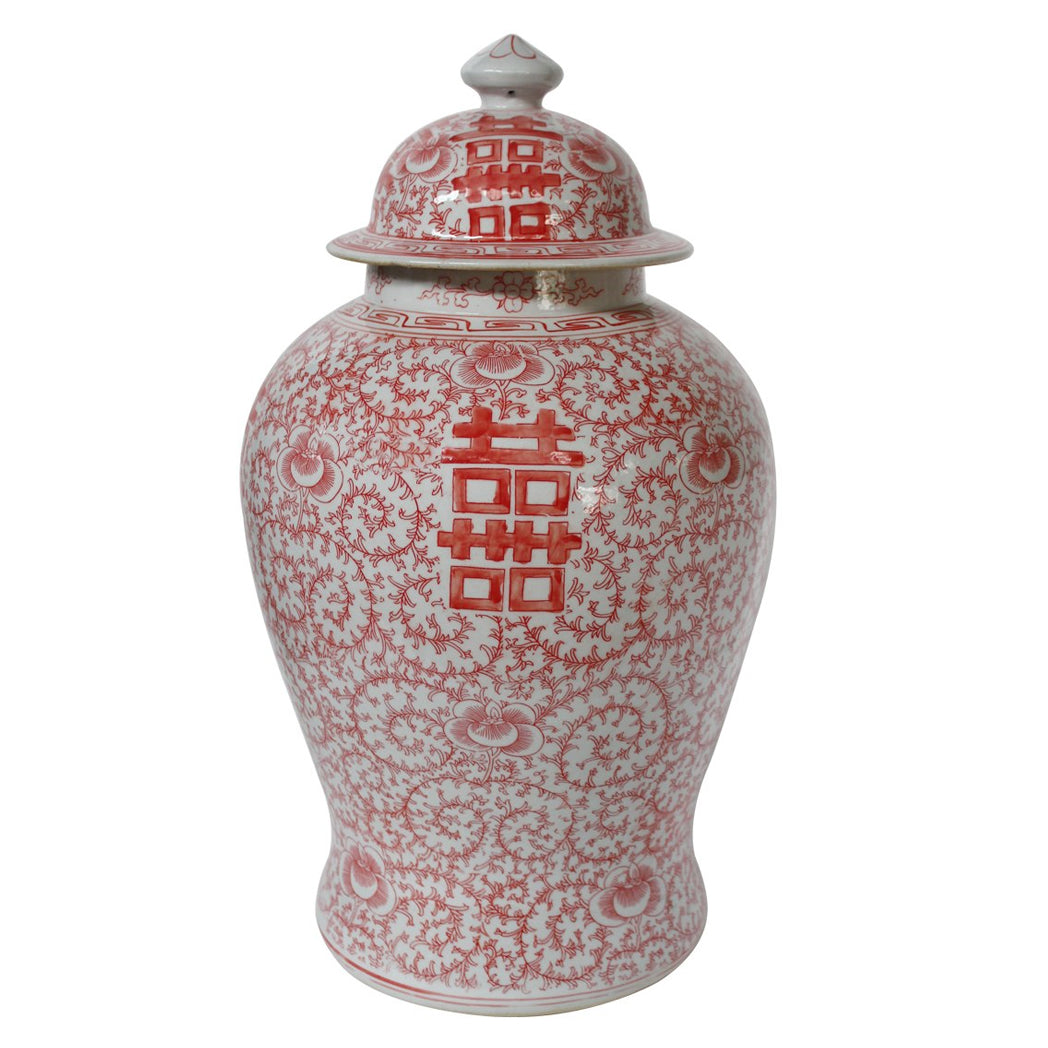 Red Double Happiness Floral Temple Jar