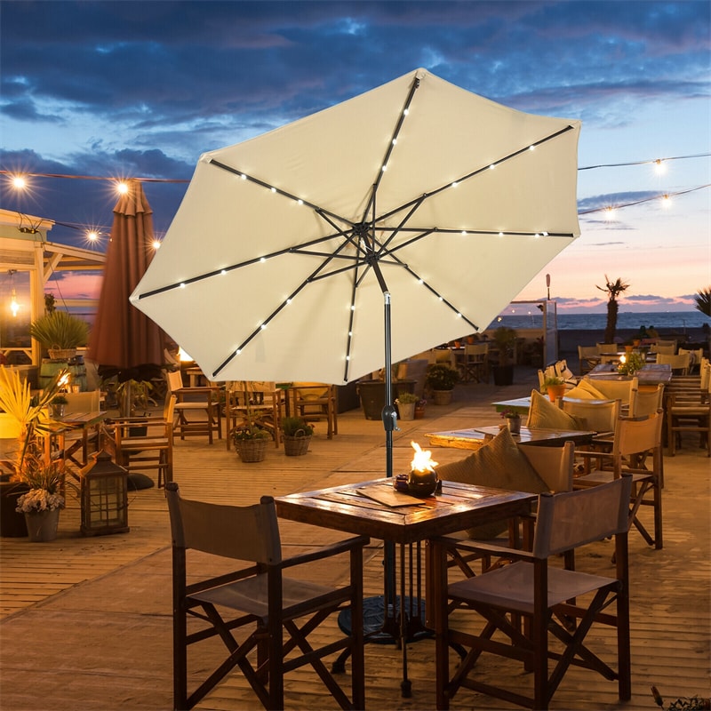 10' Solar LED Lighted Patio Market Umbrella Shade with Tilt Adjustment Crank