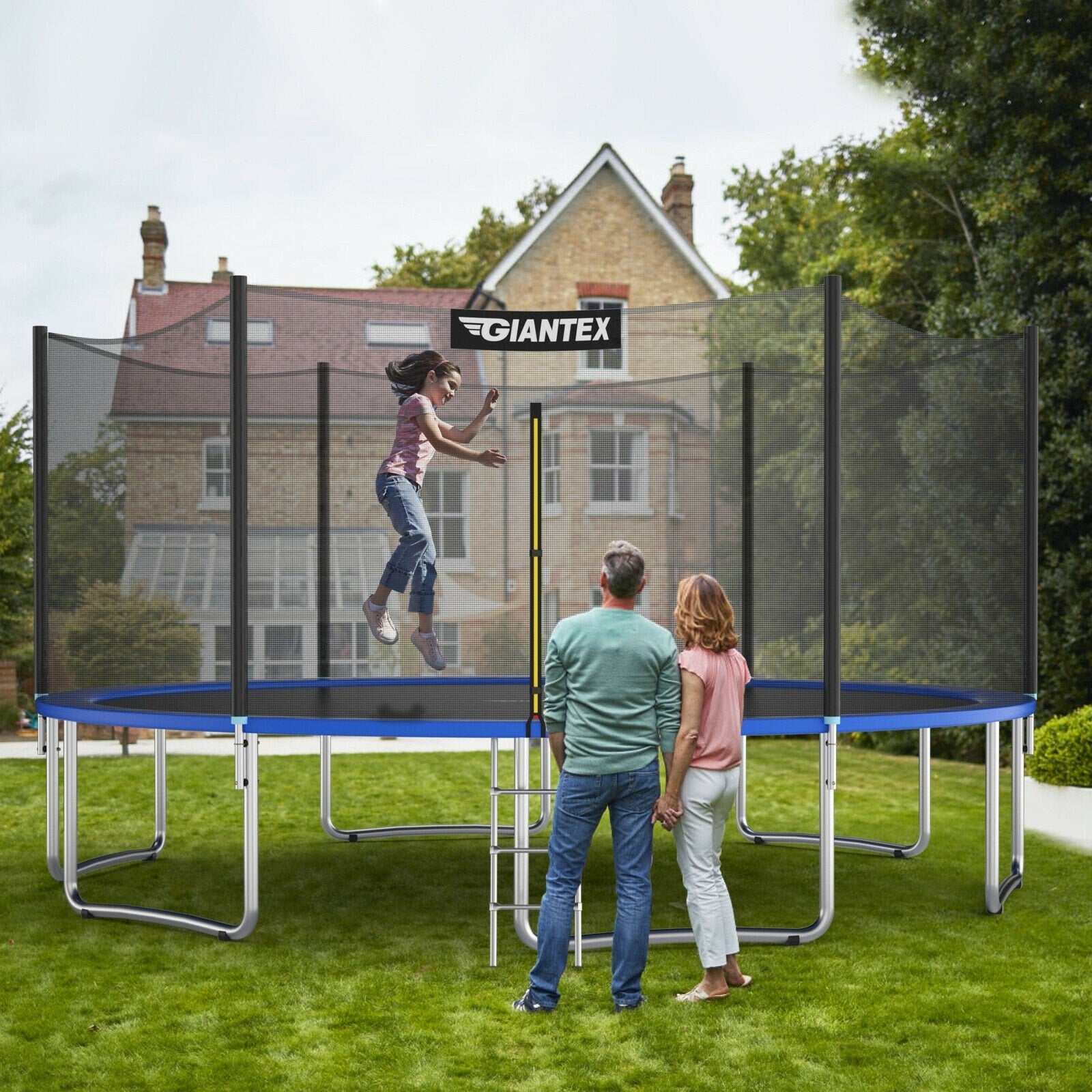 15 Ft Outdoor Trampoline Combo with Enclosure Net and Spring Pad