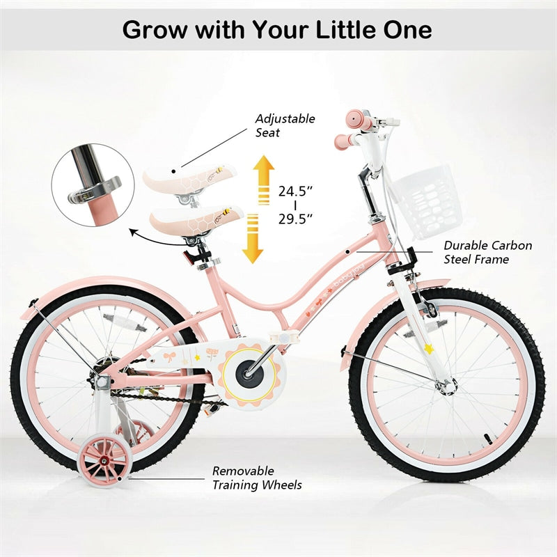 18 Inch Kids Adjustable Bike with Removable Training Wheels for Boys Girls