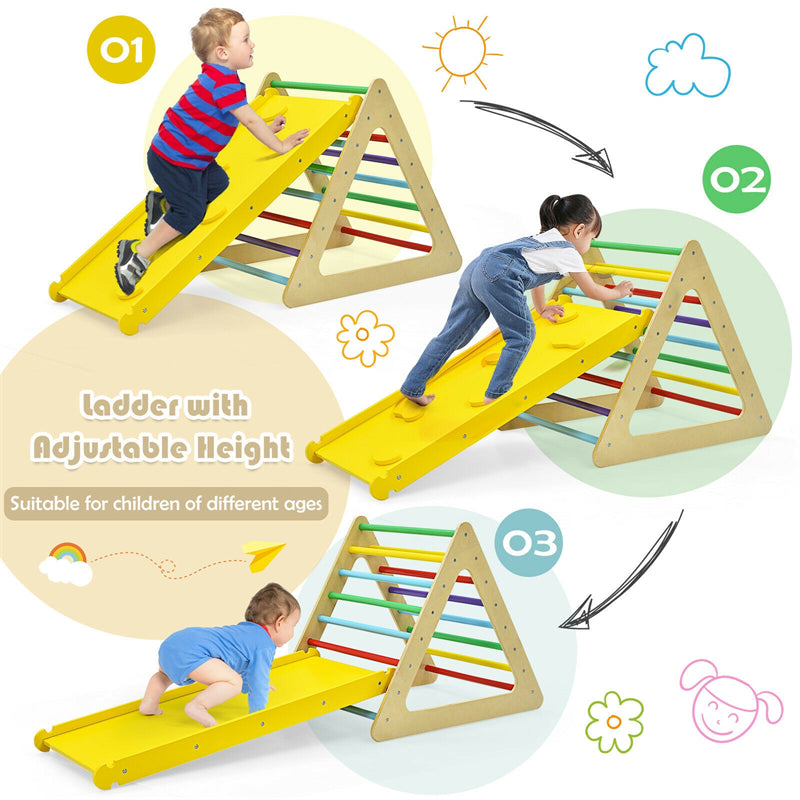 3 in 1 Kids Climbing Pikler Triangle Ladder Wooden Triangle Climber with Sliding Ramp