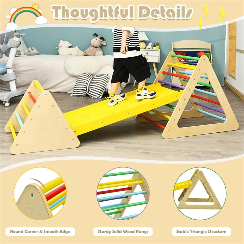 Chairliving 3-in-1 Kids Pikler Triangle Climber Toddler Wooden Climbing Triangle Set with Ladder & Slide for Boys Girls