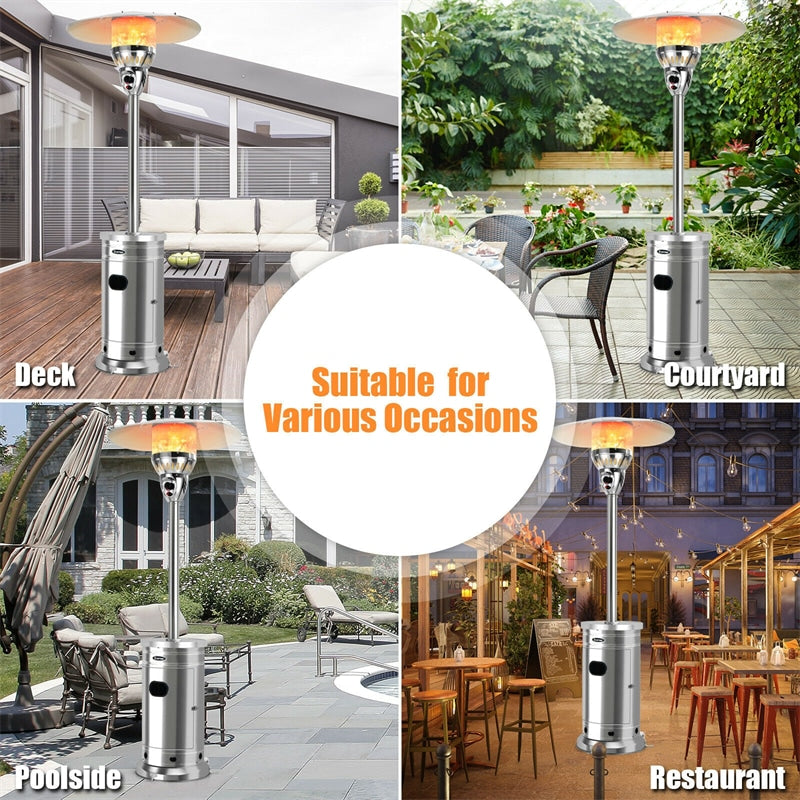 48000 BTU Stainless Steel Patio Heater with Simple Ignition System and Wheels