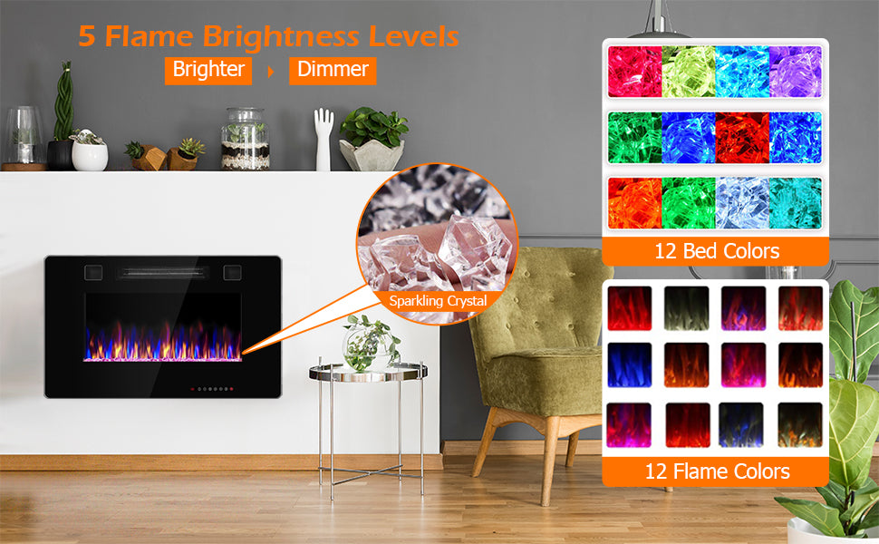 50 Inch Recessed Electric Fireplace Ultra Thin Wall Mounted Heater with Touch Screen