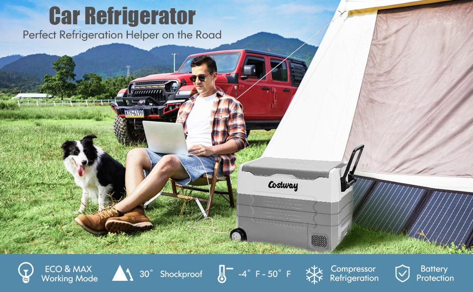 58 Quarts Car Refrigerator 12V Portable Electric Car Cooler Dual Zone Fridge Freezer with Wheels for Camping Travel