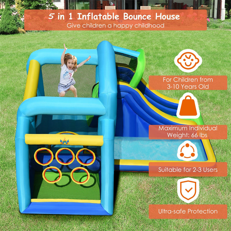 5 In 1 Inflatable Bouncy Castle With Slide Jumping Area Climbing Wall