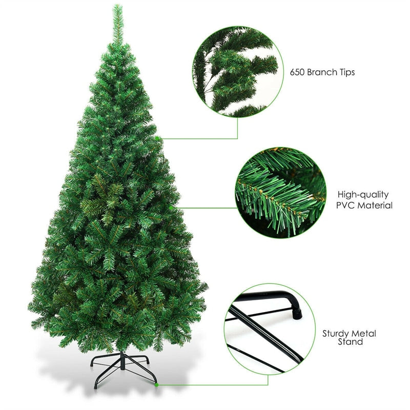 6ft Green Artificial Christmas Tree with Solid Metal Stand for Holiday Decoration