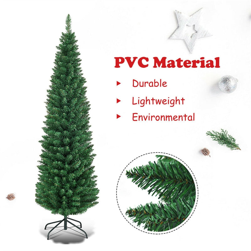 9ft PVC Artificial Slim Pencil Christmas Tree with Metal Stand