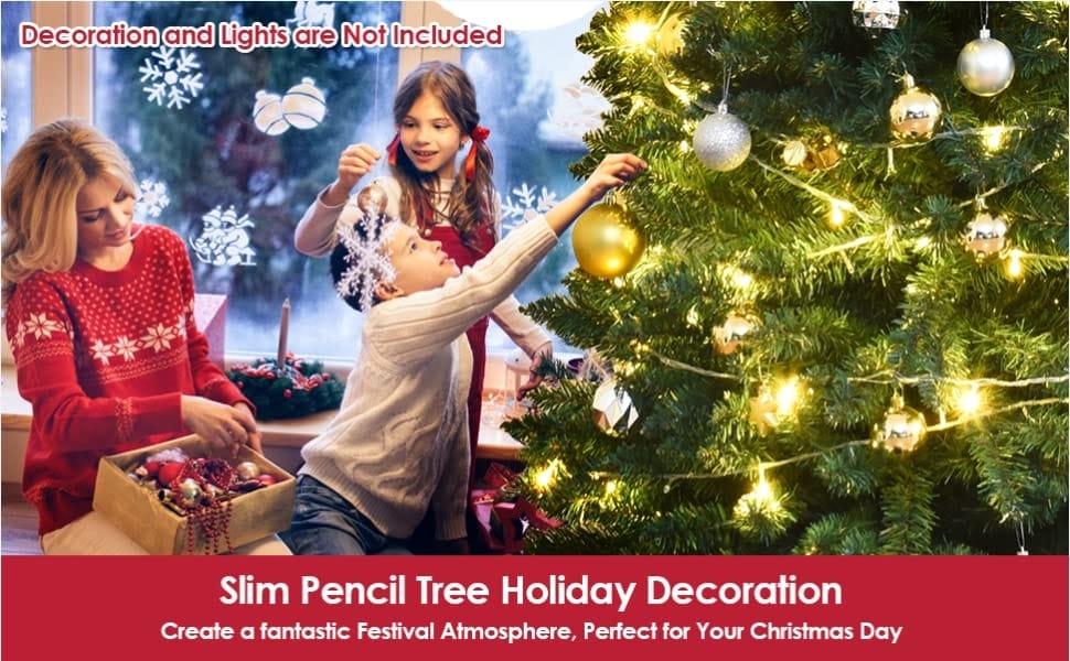 6ft PVC Artificial Slim Pencil Christmas Tree with Metal Stand