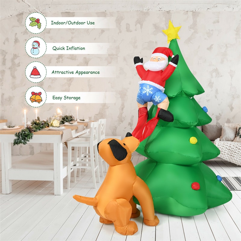 6.5ft Outdoor Inflatable Christmas Tree Santa Decor with LED Lights