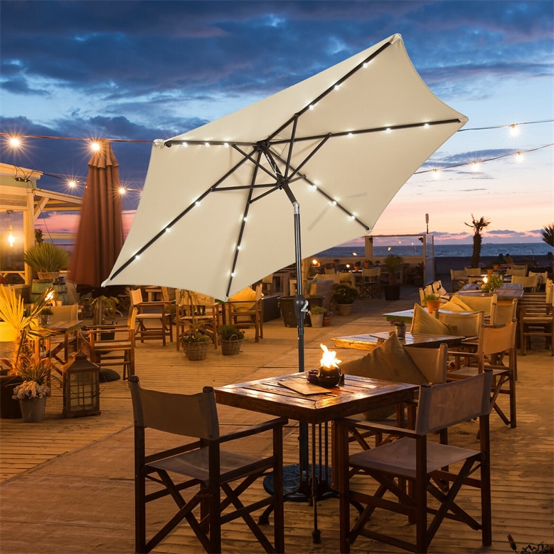 9' Solar LED Lighted Patio Market Umbrella Shade with Tilt Adjustment Crank