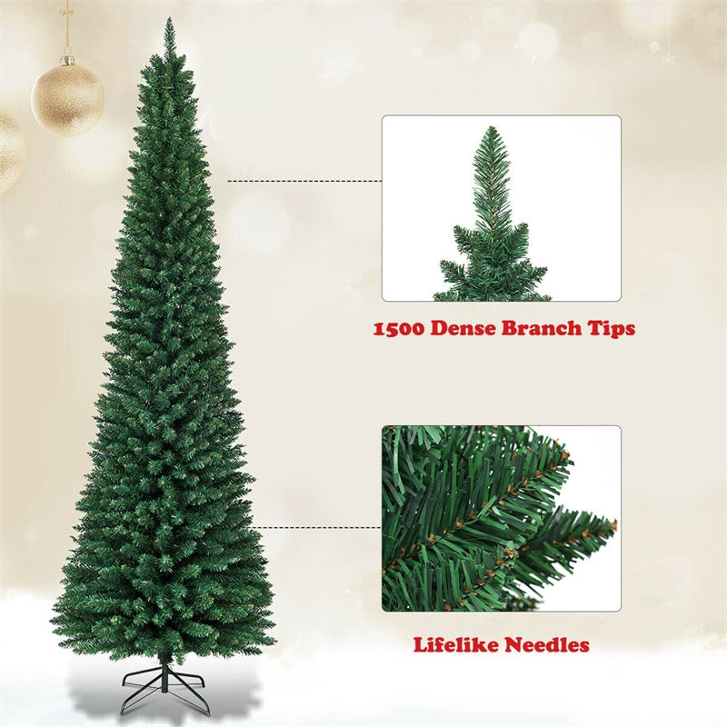 9ft PVC Artificial Slim Pencil Christmas Tree with Metal Stand