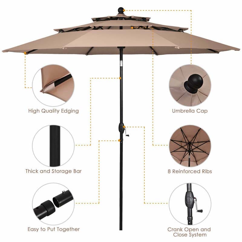 Eletriclife 10 feet 3 Tier Outdoor Patio Umbrella with Double Vented