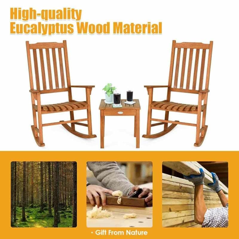 Eletriclife 3 Pieces Eucalyptus Rocking Chair Set with Coffee Table