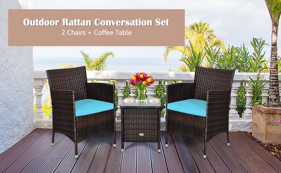 Eletriclife 3 Pcs Patio Rattan Wicker Furniture Set with Coffee Table