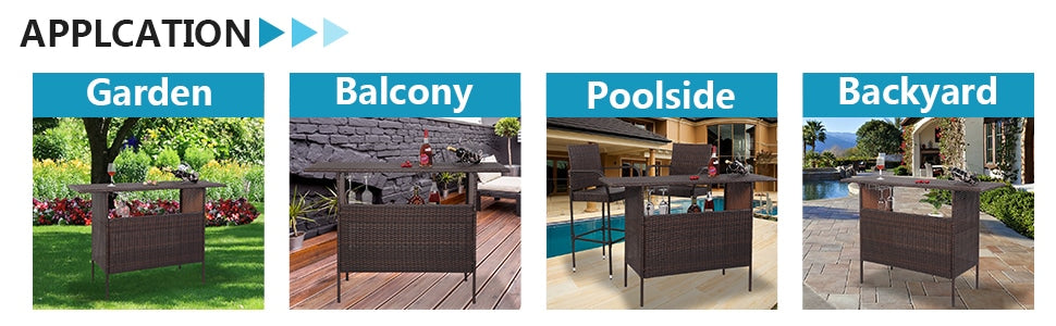 Eletriclife Rattan Wicker Patio Bar Counter Table with 2 Storage Shelves
