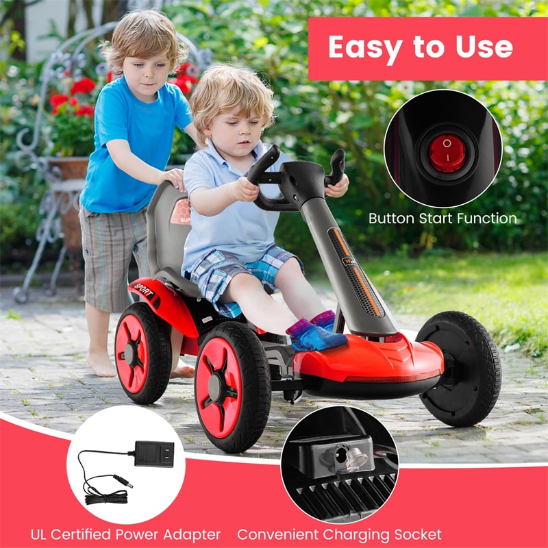 Kids Foldable Pedal Go Kart 12V Electric Pedal Car Ride-On Toy with Adjustable Steering Wheels & Seat