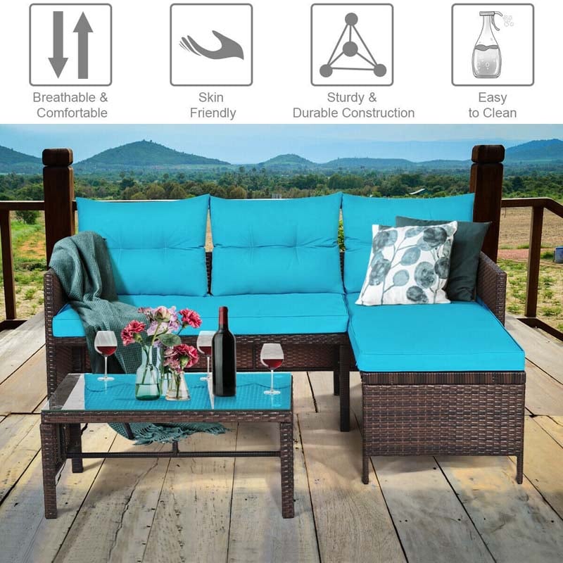 Outdoor Rattan Sofa Set, Turquoise Outdoor Patio Furniture