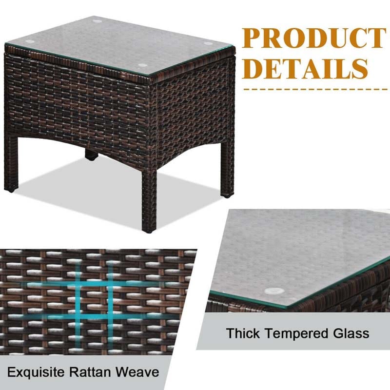 3 Pcs Rattan Wicker Outdoor Sofa Set with Washable Cushion and Tempered Glass Tabletop