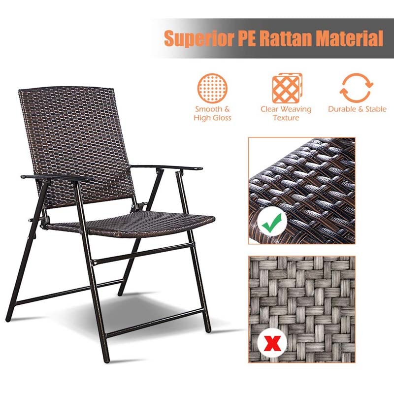 Eletriclife 4 PCS Folding Patio Wicker Chairs with Armrest & Footrest