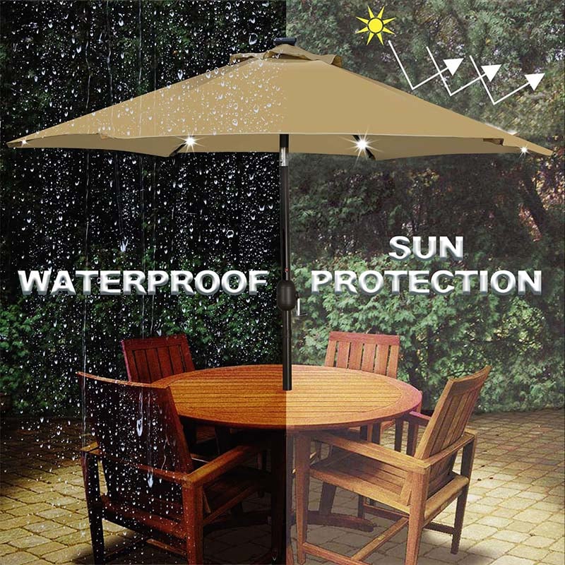 Eletriclife 10 Feet Patio Solar Umbrella with Crank and LED Lights