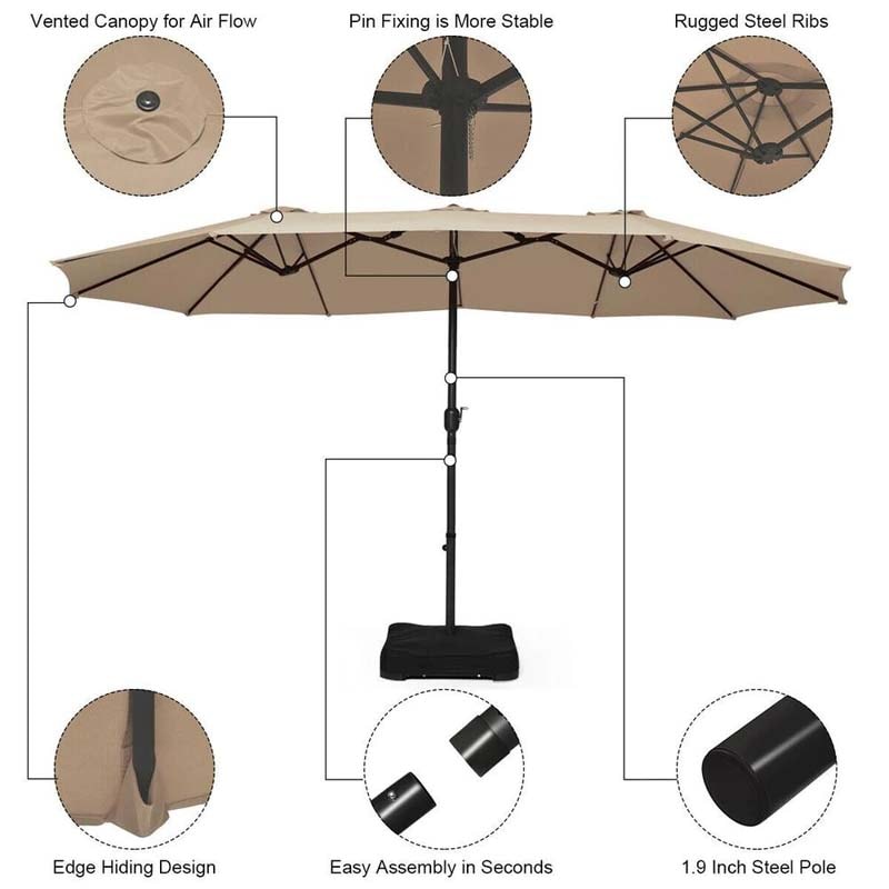 Eletriclife 15 FT Double Sided Patio Umbrella with Crank and Base